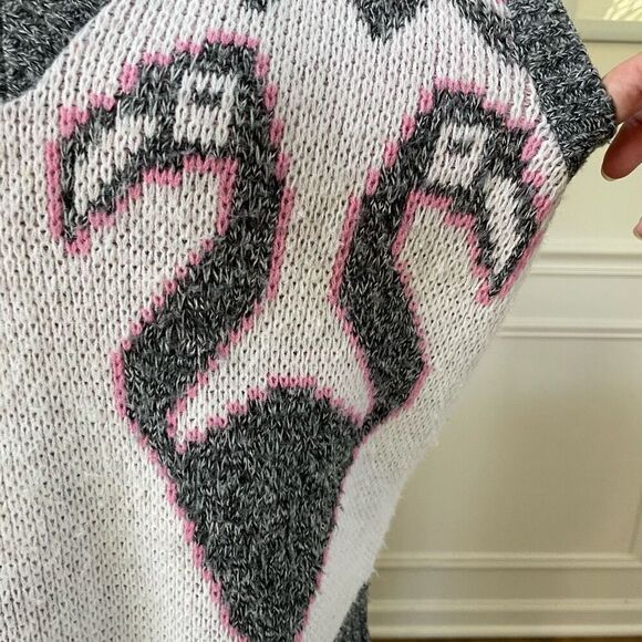 Vintage 80s Jolie Flamingo Pink Grey White Sweater Vest M - Picture 5 of 8
